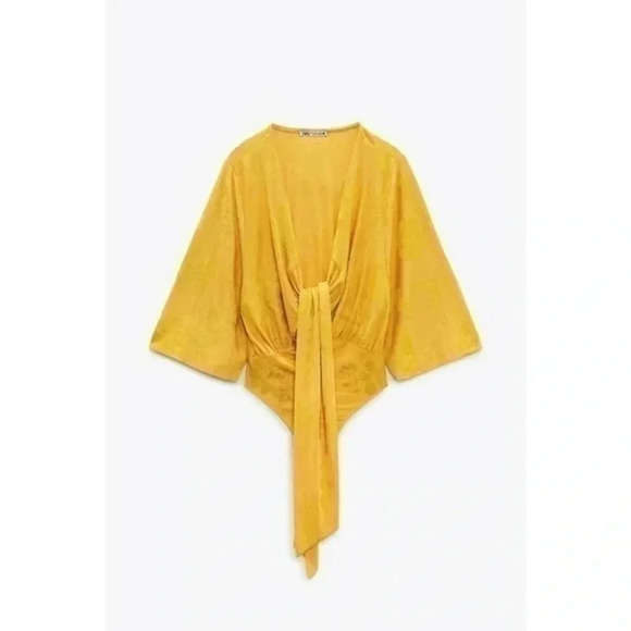 Zara yellow KNOTTED JACQUARD BODYSUIT  Small  5039/062 - Picture 1 of 10